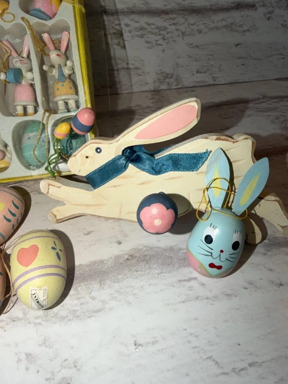 Vintage Wooden Hand Painted EASTER Holiday Ornaments Bunnies, Eggs, Chicks + Few